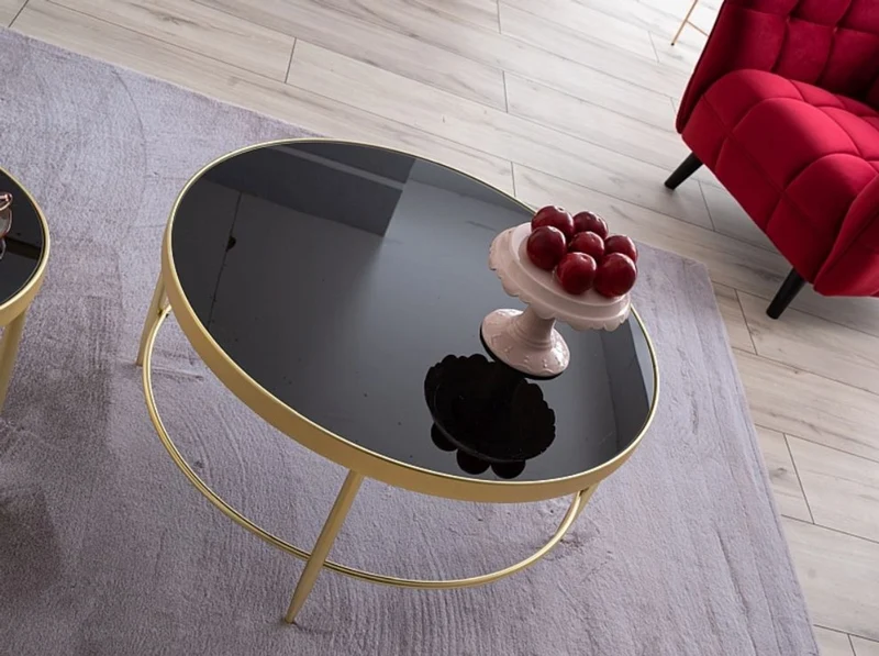 Casa Padrino Luxus Couchtisch Matt Gold / Schwarz Ø 82 x H. 40 cm - Runder Wohnzimmertisch mit Glasplatte - Wohnzimmer Möbel