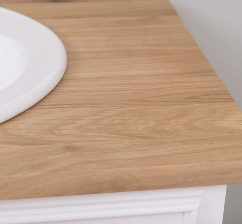 Casa Padrino Landhausstil Badezimmer Set Weiß / Naturfarben - 1 Waschtisch & 1 Wandspiegel - Massivholz Badezimmer Möbel im Landhausstil