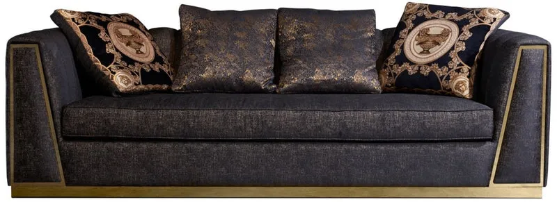 Casa Padrino Luxus Wohnzimmer Sofa mit dekorativen Kissen Schwarz / Gold 238 x 97 x H. 72 cm - Luxus Möbel