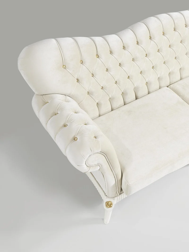 Casa Padrino Barock Wohnzimmer Set Creme / Weiß / Gold - 2 Sofas & 2 Sessel & 1 Couchtisch - Edle Wohnzimmer Möbel im Barockstil