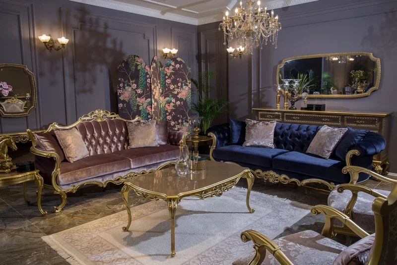 Casa Padrino Luxus Barock Samt Sofa Royalblau / Gold 240 x 82 x H. 83 cm - Prunkvolles Wohnzimmer Sofa mit dekorativen Kissen - Wohnzimmer Möbel im Barockstil