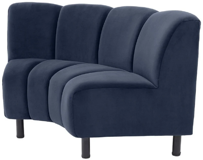 Casa Padrino Luxus Samt Couch Mitternachtsblau / Schwarz 114 x 75 x H. 87 cm - Gebogenes & Erweiterbares Wohnzimmer Sofa - Luxus Möbel