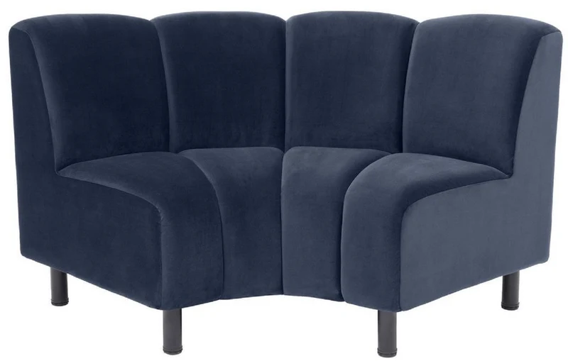 Casa Padrino Luxus Samt Couch Mitternachtsblau / Schwarz 114 x 75 x H. 87 cm - Gebogenes & Erweiterbares Wohnzimmer Sofa - Luxus Möbel