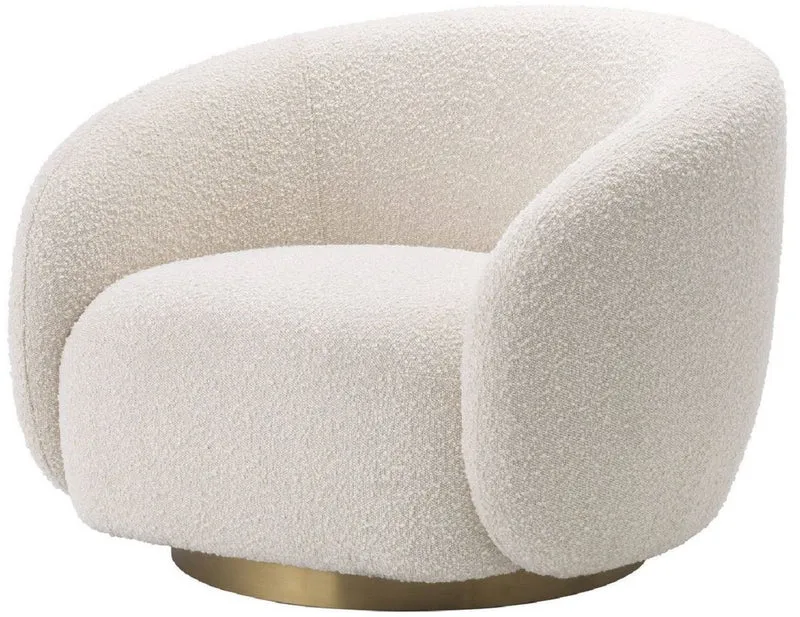 Casa Padrino Luxus Drehsessel Creme / Messingfarben 96 x 85 x H. 70 cm - Wohnzimmer Sessel - Luxus Möbel