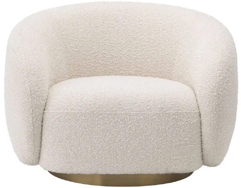 Casa Padrino Luxus Drehsessel Creme / Messingfarben 96 x 85 x H. 70 cm - Wohnzimmer Sessel - Luxus Möbel