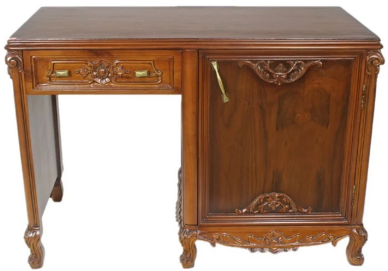 Casa Padrino Barock Schreibtisch Braun / Messingfarben 120 x 60 x H. 80 cm - Handgefertigter Massivholz Bürotisch - Büro Möbel im Barockstil