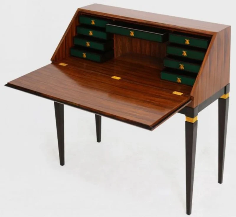 Casa Padrino Luxus Jugendstil Sekretär mit 9 Schubladen Braun / Schwarz / Grün / Gold 98 x 45 x H. 106 cm - Massivholz Schreibtisch - Barock & Jugendstil Büromöbel