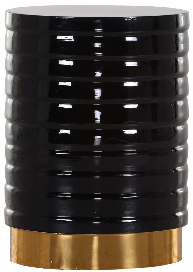 Casa Padrino Luxus Beistelltisch Schwarz / Gold Ø 40 x H. 53 cm - Runder emaillierter und galvanisierter Metall Tisch - Wohnzimmer Möbel