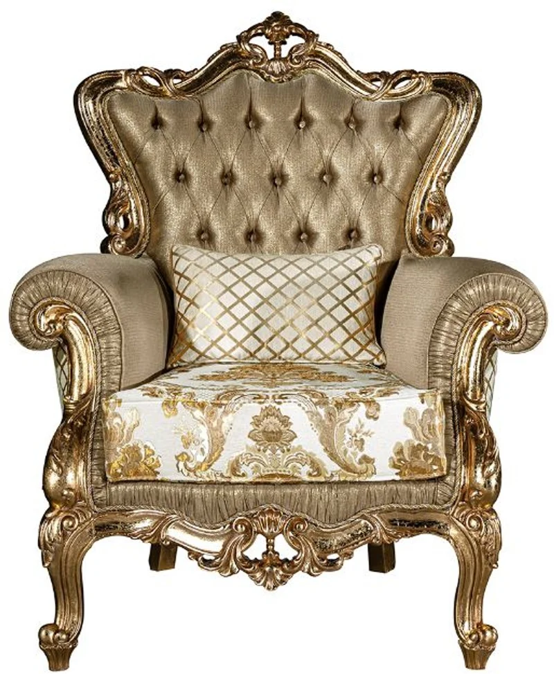 Casa Padrino Luxus Barock Wohnzimmer Set Gold / Weiß - 2 Sofas & 2 Sessel & 1 Couchtisch - Wohnzimmer Möbel im Barockstil - Edel & Prunkvoll