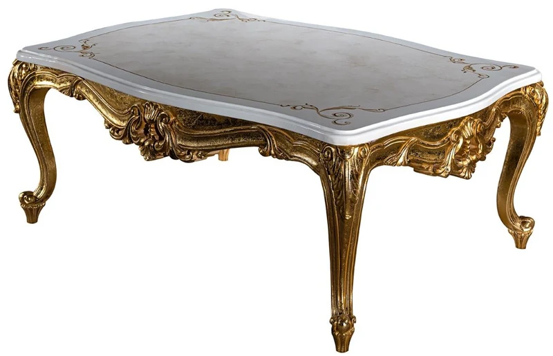 Casa Padrino Luxus Barock Wohnzimmer Set Gold / Weiß - 2 Sofas & 2 Sessel & 1 Couchtisch - Wohnzimmer Möbel im Barockstil - Edel & Prunkvoll