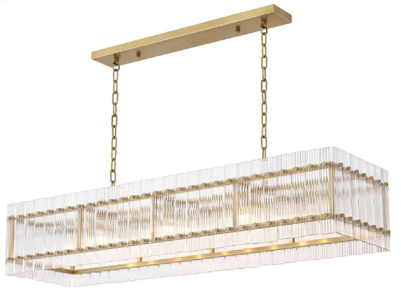 Casa Padrino Luxus Kronleuchter Antik Messingfarben 140,5 x 39 x H. 27 cm - Rechteckiger Hotel & Restaurant Kronleuchter - Luxus Kollektion