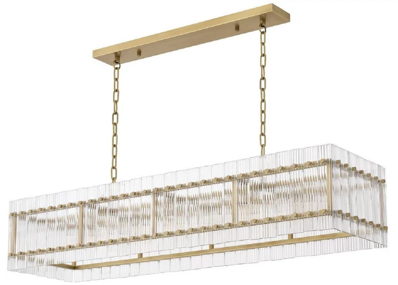 Casa Padrino Luxus Kronleuchter Antik Messingfarben 140,5 x 39 x H. 27 cm - Rechteckiger Hotel & Restaurant Kronleuchter - Luxus Kollektion