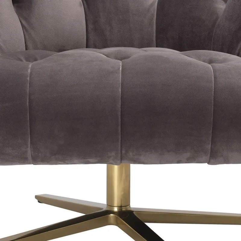Casa Padrino Luxus Drehsessel Grau / Messingfarben 86 x 87 x H. 74 cm - Wohnzimmer Sessel mit edlem Samtstoff - Luxus Wohnzimmer Möbel