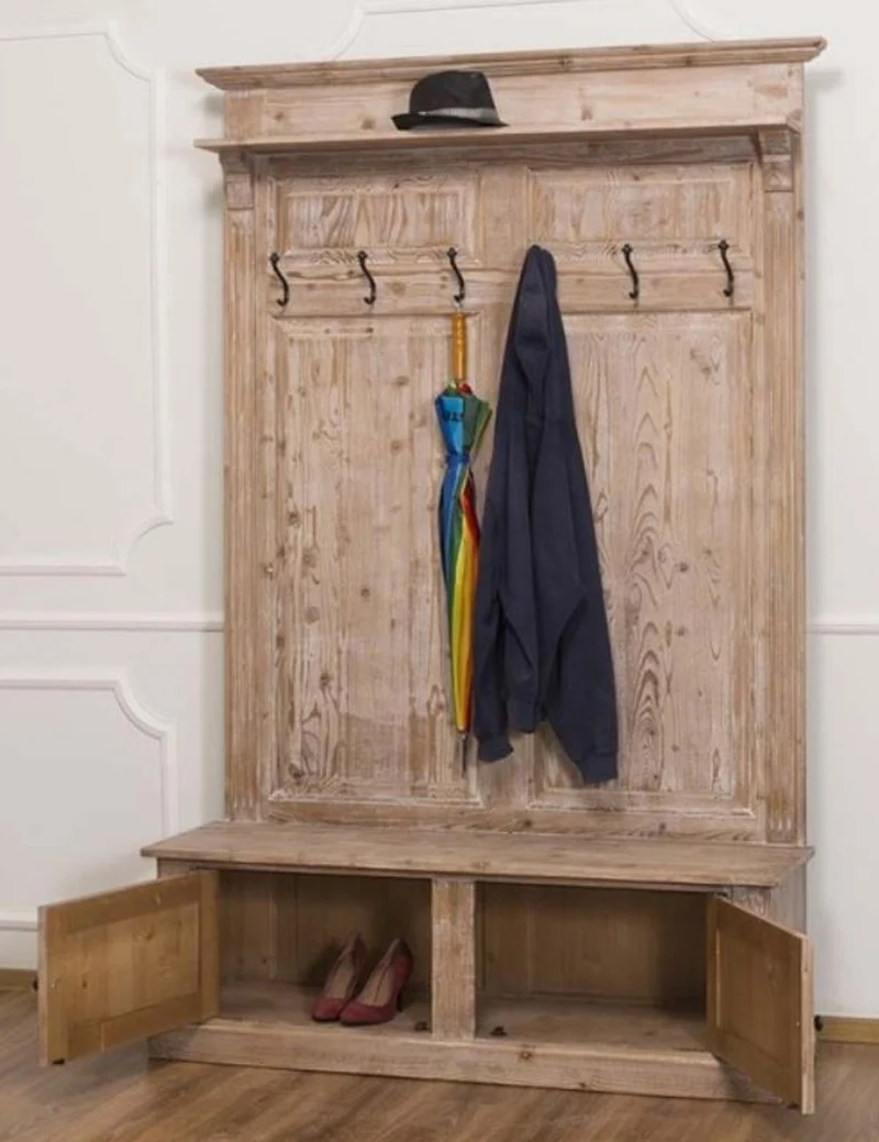 Casa Padrino Landhausstil Garderobe Naturfarben 140 x 41 x H. 210 cm - Massivholz Garderobenschrank - Landhausstil Garderoben Möbel