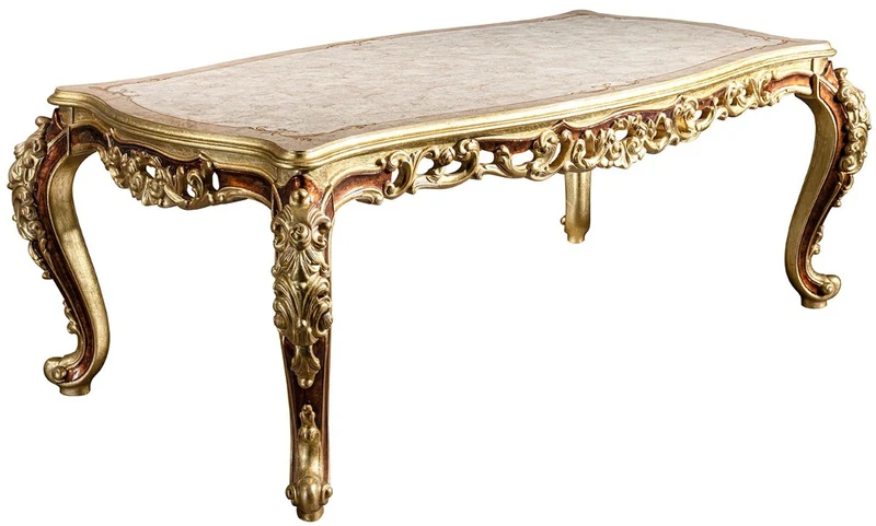 Casa Padrino Luxus Barock Esszimmer Set Weiß / Gold / Braun / Gold - 1 Esszimmertisch & 6 Esszimmerstühle - Edle Esszimmer Möbel im Barockstil - Edel & Prunkvoll