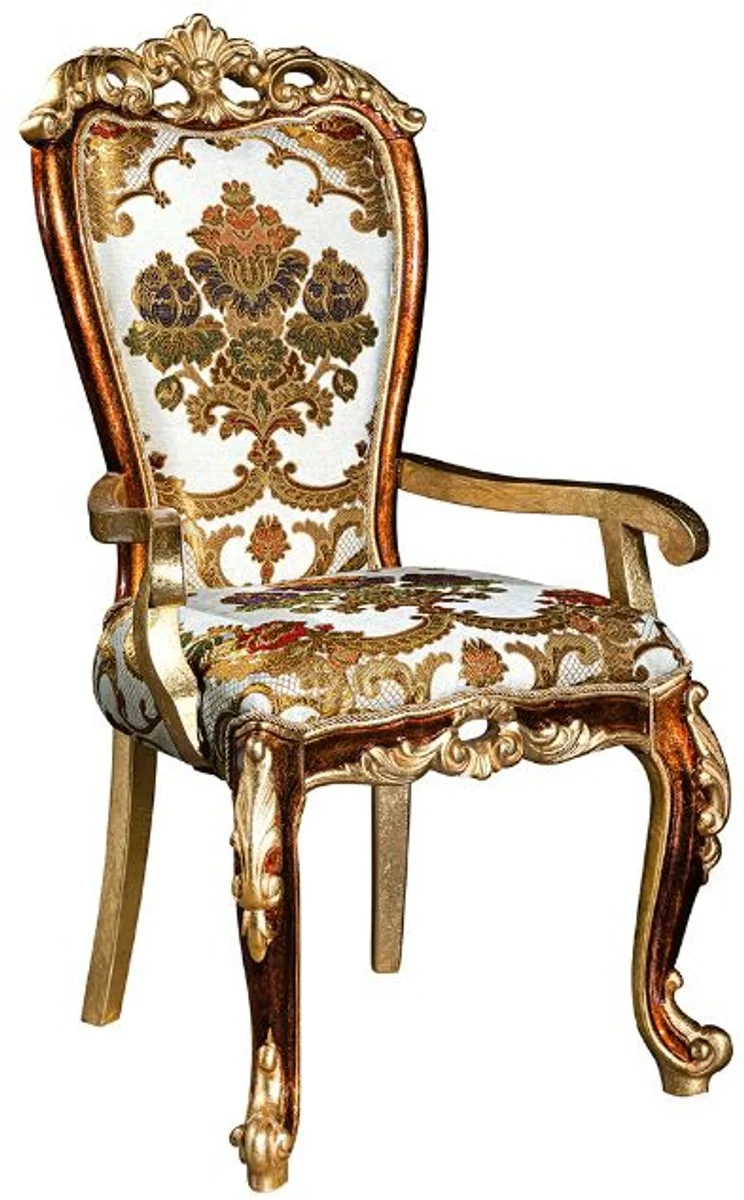 Casa Padrino Luxus Barock Esszimmer Set Weiß / Gold / Braun / Gold - 1 Esszimmertisch & 6 Esszimmerstühle - Edle Esszimmer Möbel im Barockstil - Edel & Prunkvoll