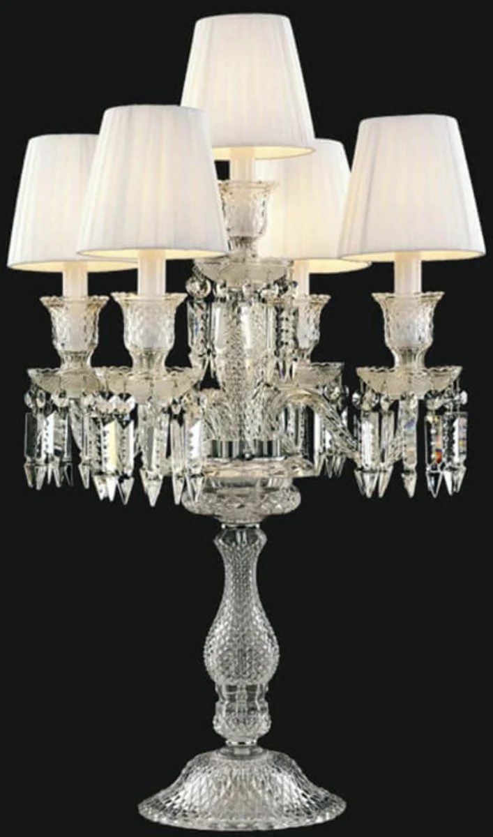 Casa Padrino Luxus Barock Kristallglas Tischleuchte Silber / Weiß Ø 46 x H. 56 cm - Hotel & Restaurant Deko Accessoires - Edel & Prunkvoll