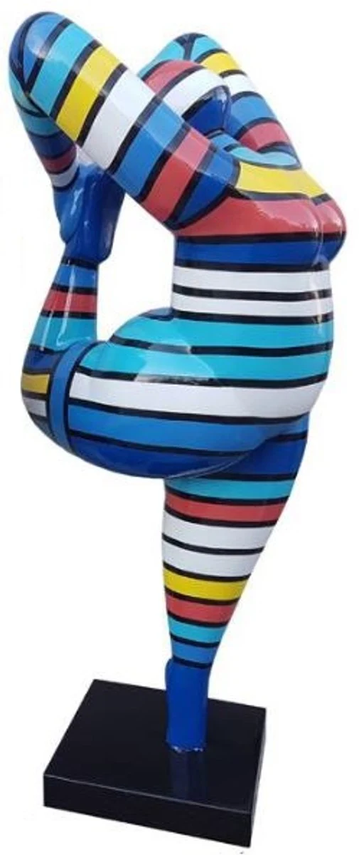 Casa Padrino Designer Deko Skulptur Akrobatische Frau Bunt Gestreift H. 200 cm - Wetterbeständige Dekofigur - Gartendeko Skulptur - Gartenfigur