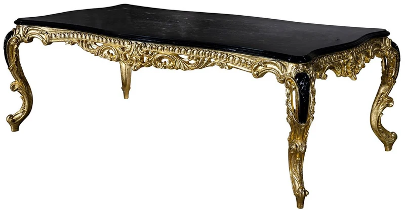 Casa Padrino Luxus Barock Esstisch Schwarz / Gold 230 x 114 x H. 80 cm - Prunkvoller Massivholz Esszimmertisch - Esszimmer Möbel im Barockstil