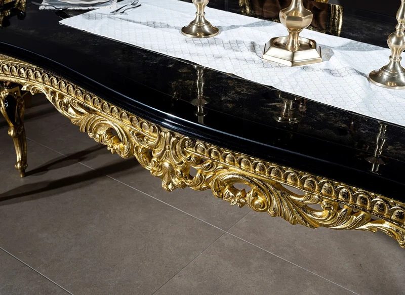 Casa Padrino Luxus Barock Esstisch Schwarz / Gold 230 x 114 x H. 80 cm - Prunkvoller Massivholz Esszimmertisch - Esszimmer Möbel im Barockstil