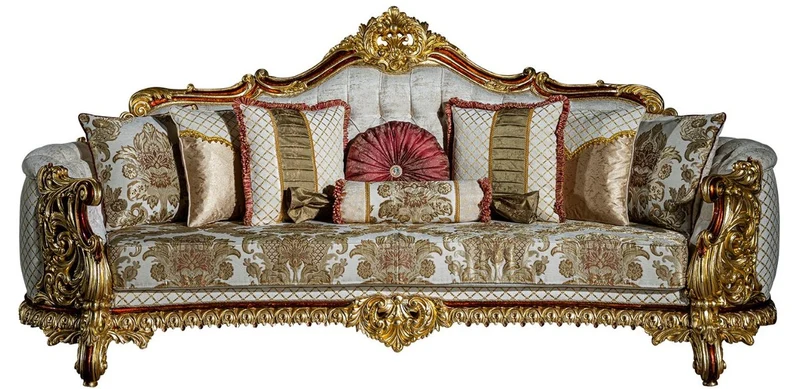 Casa Padrino Luxus Barock Wohnzimmer Set Grau / Rot / Gold - 2 Sofas & 2 Sessel & 1 Couchtisch - Wohnzimmer Möbel im Barockstil - Edel & Prunkvoll