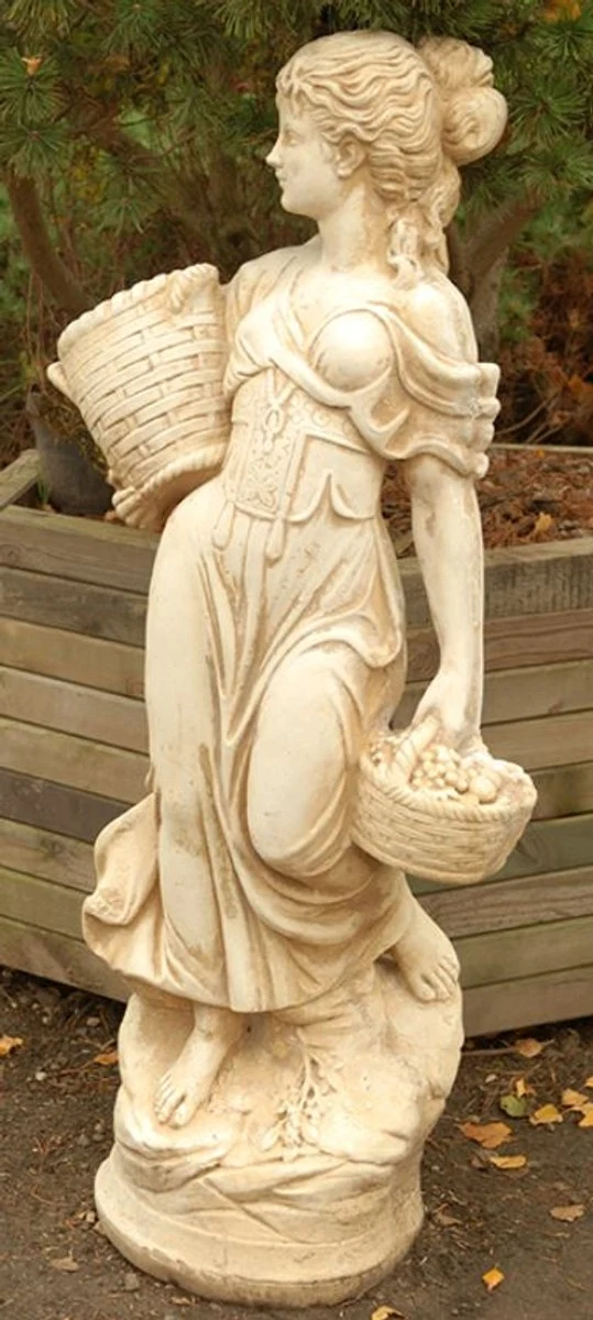 Casa Padrino Jugendstil Gartendeko Skulptur Mädchen mit Körben Sandfarben / Beige 50 x 37 x H. 136 cm - Garten & Terrassen Deko Accessoires