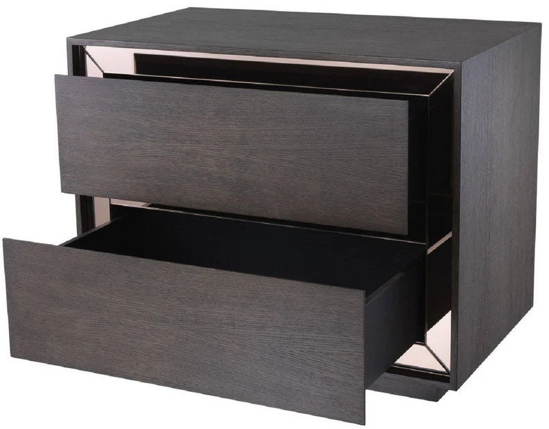 Casa Padrino Luxus Nachttisch Mokka / Bronzefarben 76,5 x 46 x H. 62 cm - Beistelltisch mit 2 Schubladen und Spiegelglas - Luxus Möbel