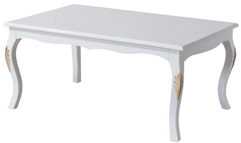 Casa Padrino Luxus Barock Couchtisch Weiß / Gold 110 x 77 x H. 45 cm - Massivholz Wohnzimmertisch im Barockstil - Barock Möbel