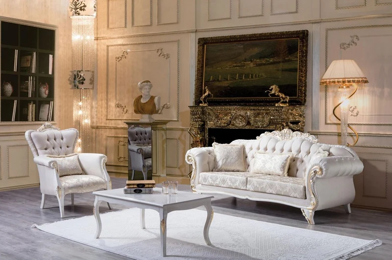 Casa Padrino Luxus Barock Couchtisch Weiß / Gold 110 x 77 x H. 45 cm - Massivholz Wohnzimmertisch im Barockstil - Barock Möbel