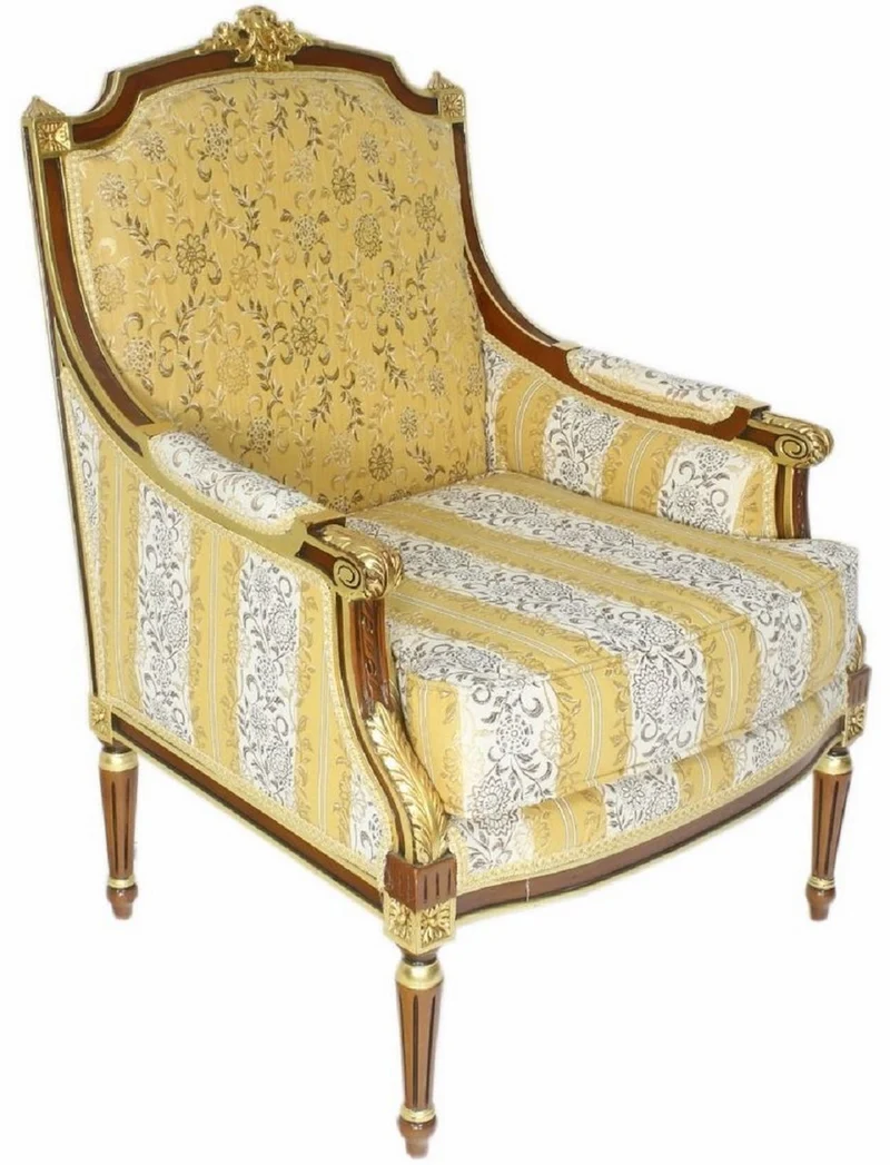 Casa Padrino Barock Lounge Thron Sessel mit elegantem Muster Gold / Weiß / Braun 70 x 70 x H. 100 cm - Barock Möbel