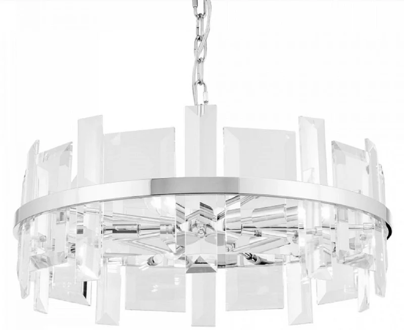 Casa Padrino Hängeleuchte Silber Ø 60 cm - Moderne runde Hängelampe mit Metallrahmen und Glasplatten - Designer Leuchten