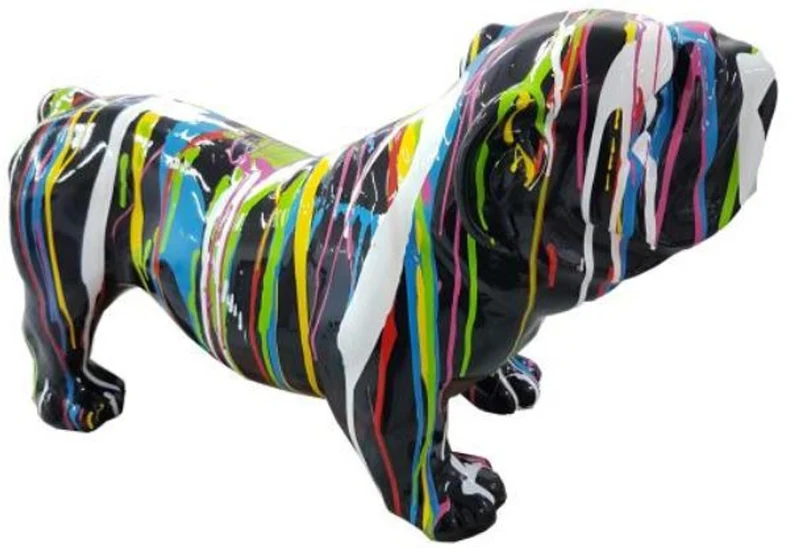 Casa Padrino Designer Dekofigur Hund Bulldogge Schwarz / Mehrfarbig 55 x H. 32 cm - Wetterbeständige Deko Skulptur - Wohnzimmer Deko - Garten Deko - Designer Deko Tierfigur