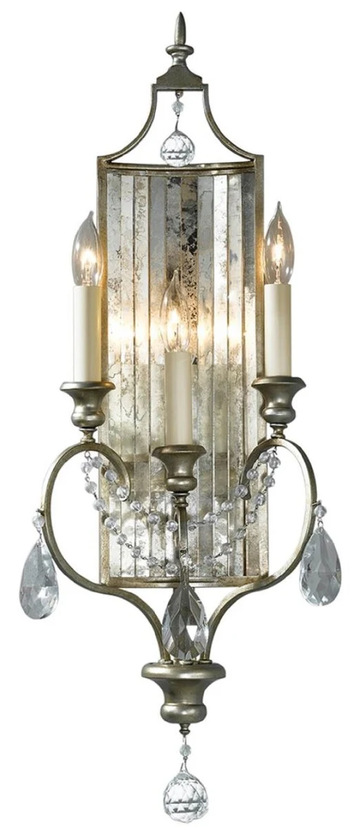Casa Padrino Barock Kristall Wandleuchte Silber / Gold 27 x 11,4 x H. 66 cm - Elegante Wandlampe im Barockstil - Barock Möbel