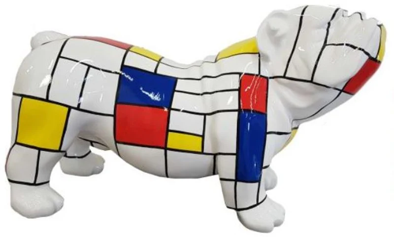 Casa Padrino Designer Dekofigur Hund Bulldogge Weiß / Mehrfarbig 55 x H. 32 cm - Wetterbeständige Deko Skulptur - Wohnzimmer Deko - Garten Deko - Designer Deko Tierfigur