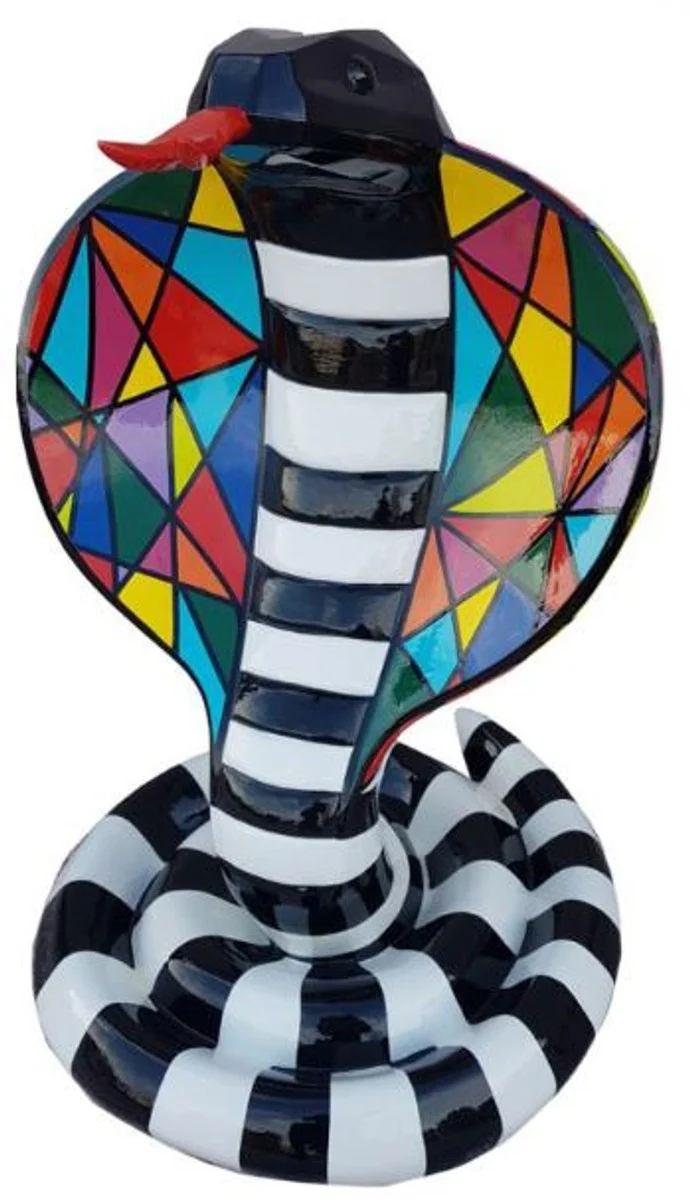 Casa Padrino Designer Dekofigur Cobra Schlange Schwarz / Weiß / Bunt H. 90 cm - Wohnzimmer Deko Skulptur - Gartendeko Skulptur - Wetterbeständige Tierfigur