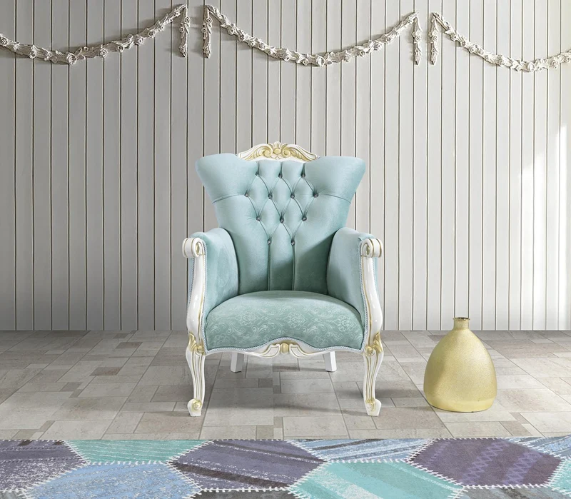 Casa Padrino Barock Sessel mit Glitzersteinen Hellgrün / Weiß / Gold 80 x 88 x H. 110 cm - Edle Barockstil Wohnzimmer Möbel