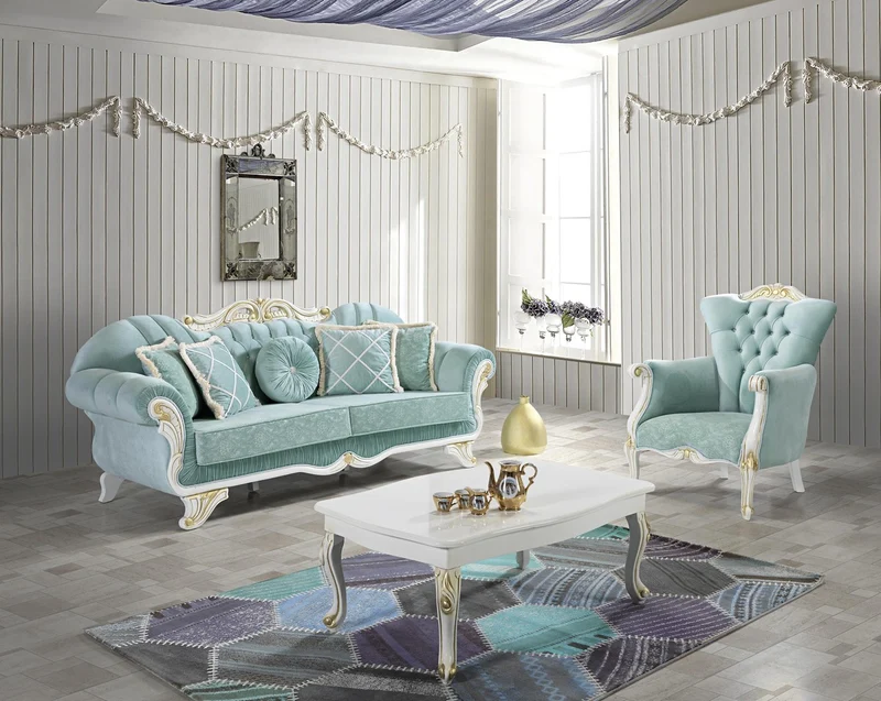 Casa Padrino Barock Sessel mit Glitzersteinen Hellgrün / Weiß / Gold 80 x 88 x H. 110 cm - Edle Barockstil Wohnzimmer Möbel