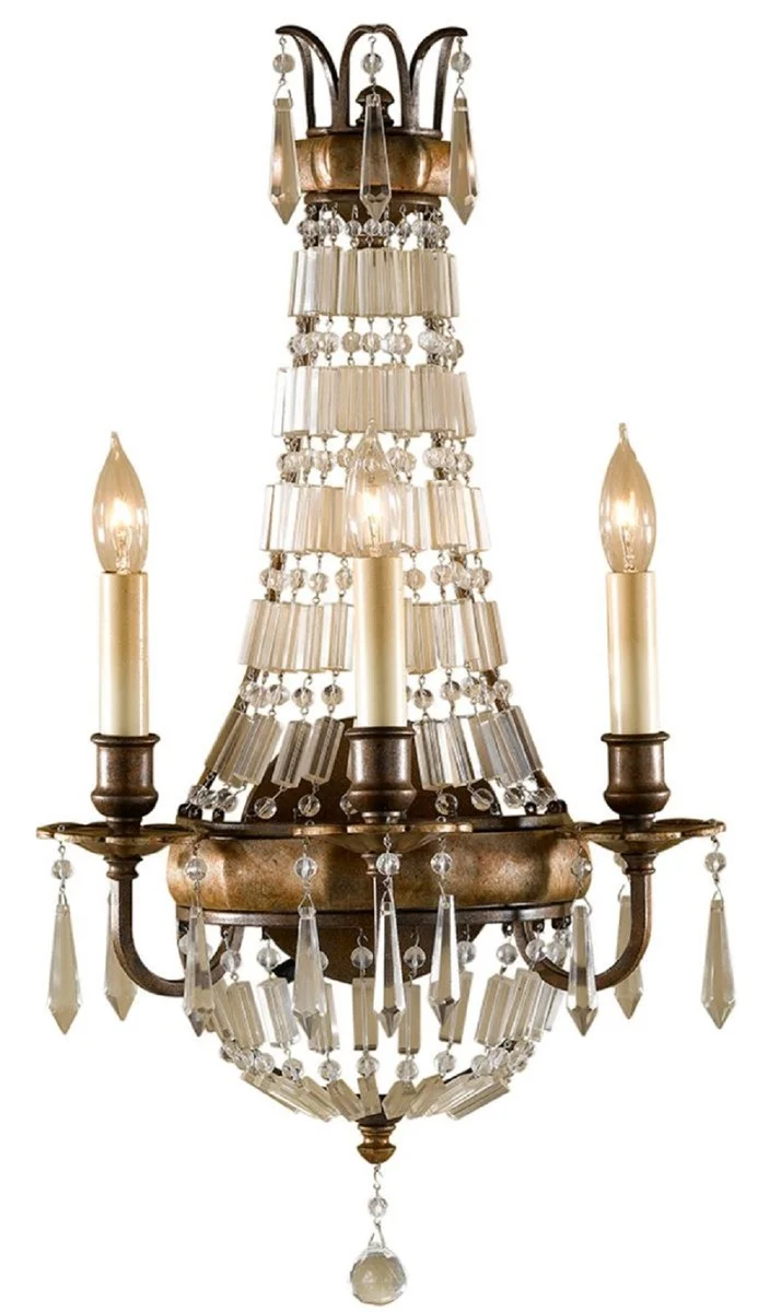 Casa Padrino Barock Wandleuchte mit Kristallglas Bronze 32,4 x 19,1 x H. 58,4 cm - Prunkvolle Wandlampe im Barockstil - Edel & Prunkvoll