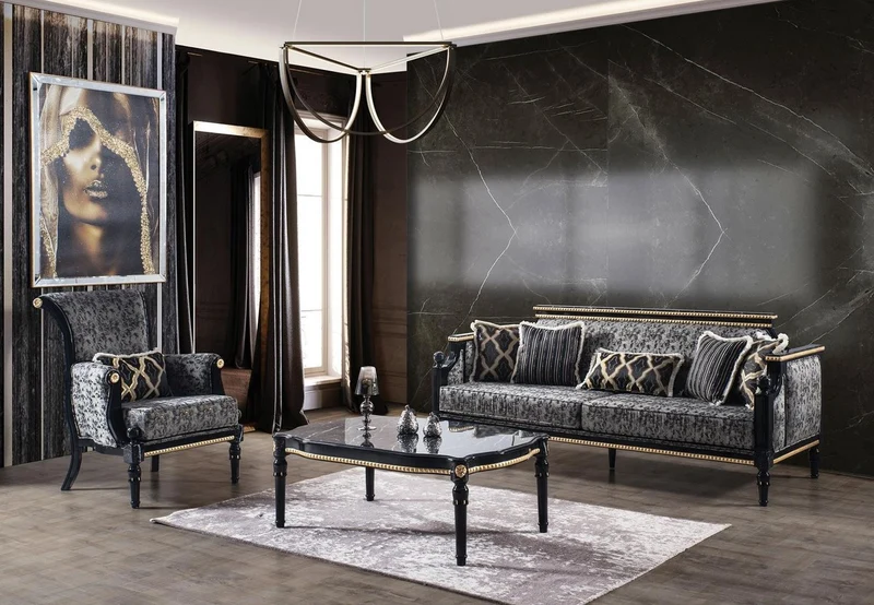 Casa Padrino Luxus Barock Sessel Grau / Schwarz / Gold 90 x 80 x H. 97 cm - Wohnzimmer Sessel mit dekorativem Kissen - Edle Barock Möbel