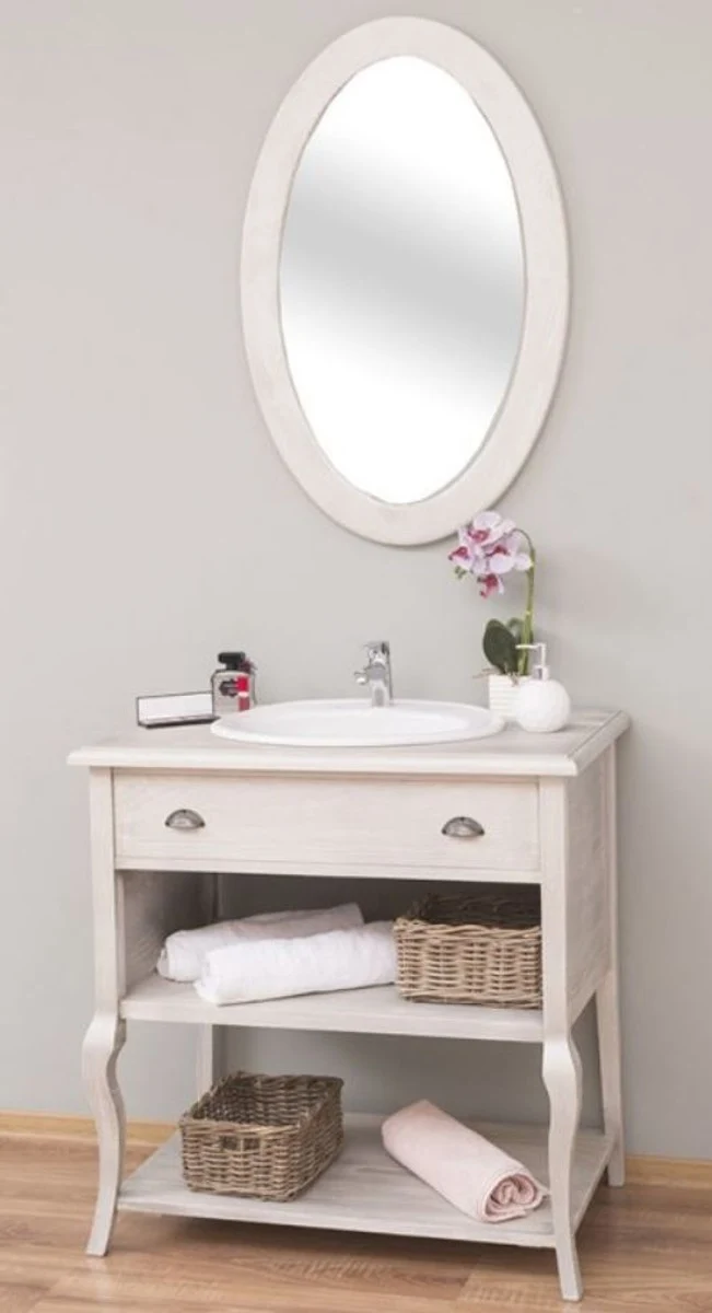 Casa Padrino Landhausstil Badezimmer Set Hellgrau - 1 Waschtisch mit Schublade & 1 Wandspiegel - Landhausstil Badezimmer Möbel
