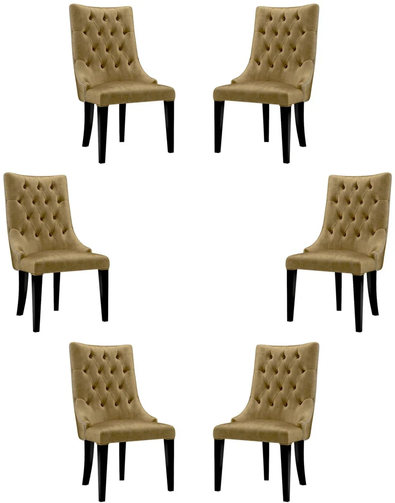 Casa Padrino Luxus Barock Esszimmer Stuhl Set Gold / Schwarz / Silber 54 x 55 x H. 110 cm - Edle Küchen Stühle mit Samtstoff - Barock Stühle 6er Set - Esszimmer Möbel