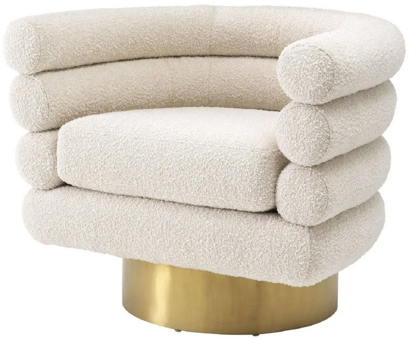 Casa Padrino Luxus Drehsessel Creme / Messingfarben 87 x 69 x H. 70 cm - Wohnzimmer Sessel - Luxus Möbel