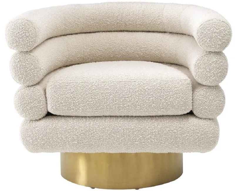 Casa Padrino Luxus Drehsessel Creme / Messingfarben 87 x 69 x H. 70 cm - Wohnzimmer Sessel - Luxus Möbel
