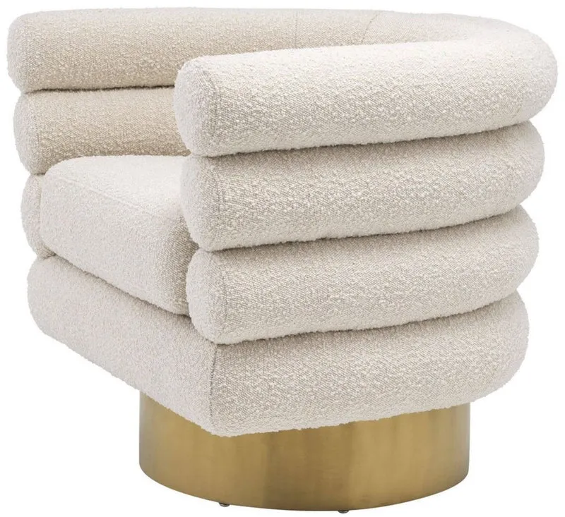 Casa Padrino Luxus Drehsessel Creme / Messingfarben 87 x 69 x H. 70 cm - Wohnzimmer Sessel - Luxus Möbel