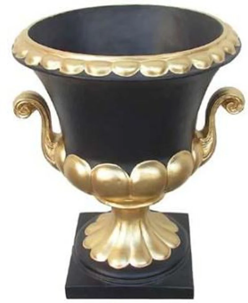 Casa Padrino Barock Blumentopf Schwarz / Gold Ø 35 x H. 47 cm - Prunkvoller Pflanzentopf im Barockstil - Barock Deko Accessoires