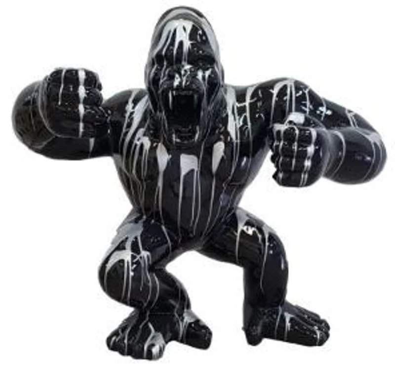 Casa Padrino Designer Deko Skulptur Gorilla Affe Schwarz / Silber 80 x 40 x H. 70 cm - Wetterbeständige Dekofigur