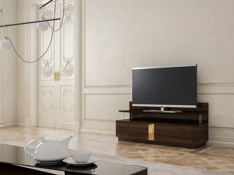 Casa Padrino Luxus Wohnzimmer TV Schrank mit 2 Schubladen Braun / Gold 150 x 50 x H. 67 cm - Edle Wohnzimmer Möbel - Luxus Qualität