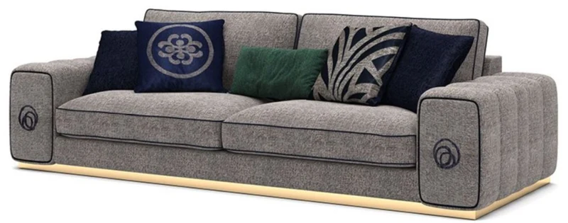 Casa Padrino Luxus Wohnzimmer Set Grau / Braun - 2 Sofas & 2 Sessel & 1 Couchtisch Set - Edle Wohnzimmermöbel - Luxus Möbel