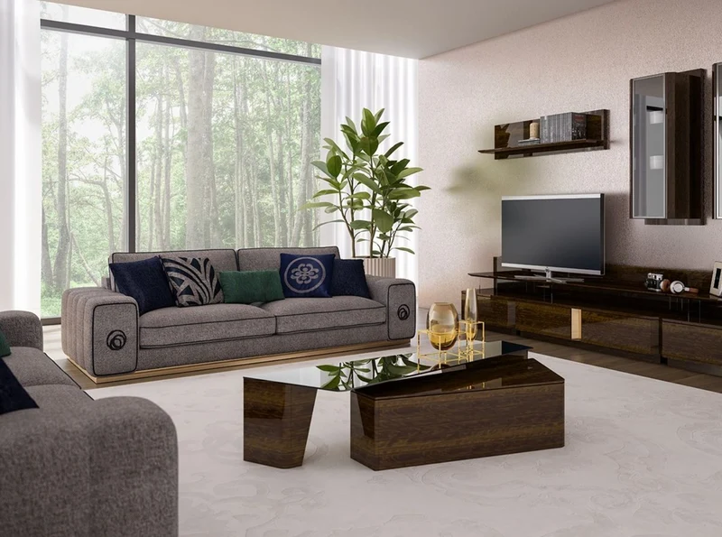 Casa Padrino Luxus Wohnzimmer Set Grau / Braun - 2 Sofas & 2 Sessel & 1 Couchtisch Set - Edle Wohnzimmermöbel - Luxus Möbel