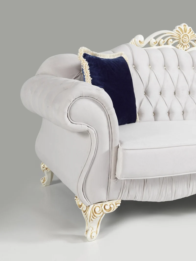 Casa Padrino Barock Wohnzimmer Set Hellgrau / Weiß / Creme / Gold - 2 Sofas & 2 Sessel & 1 Couchtisch - Edle Wohnzimmer Möbel im Barockstil